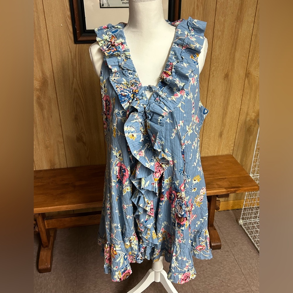 NWT Love The Label Anthropologie Cotton Bowie Blue Ruffle Mini Dress Size L - Picture 10 of 12